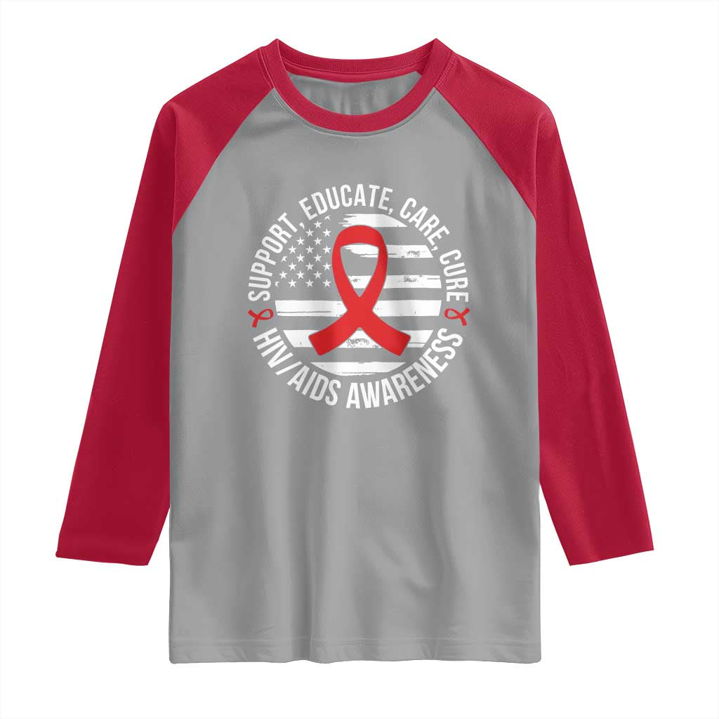 Support Educate Care Cure HIV Awareness Month Gift Raglan Shirt - Wonder Print Shop