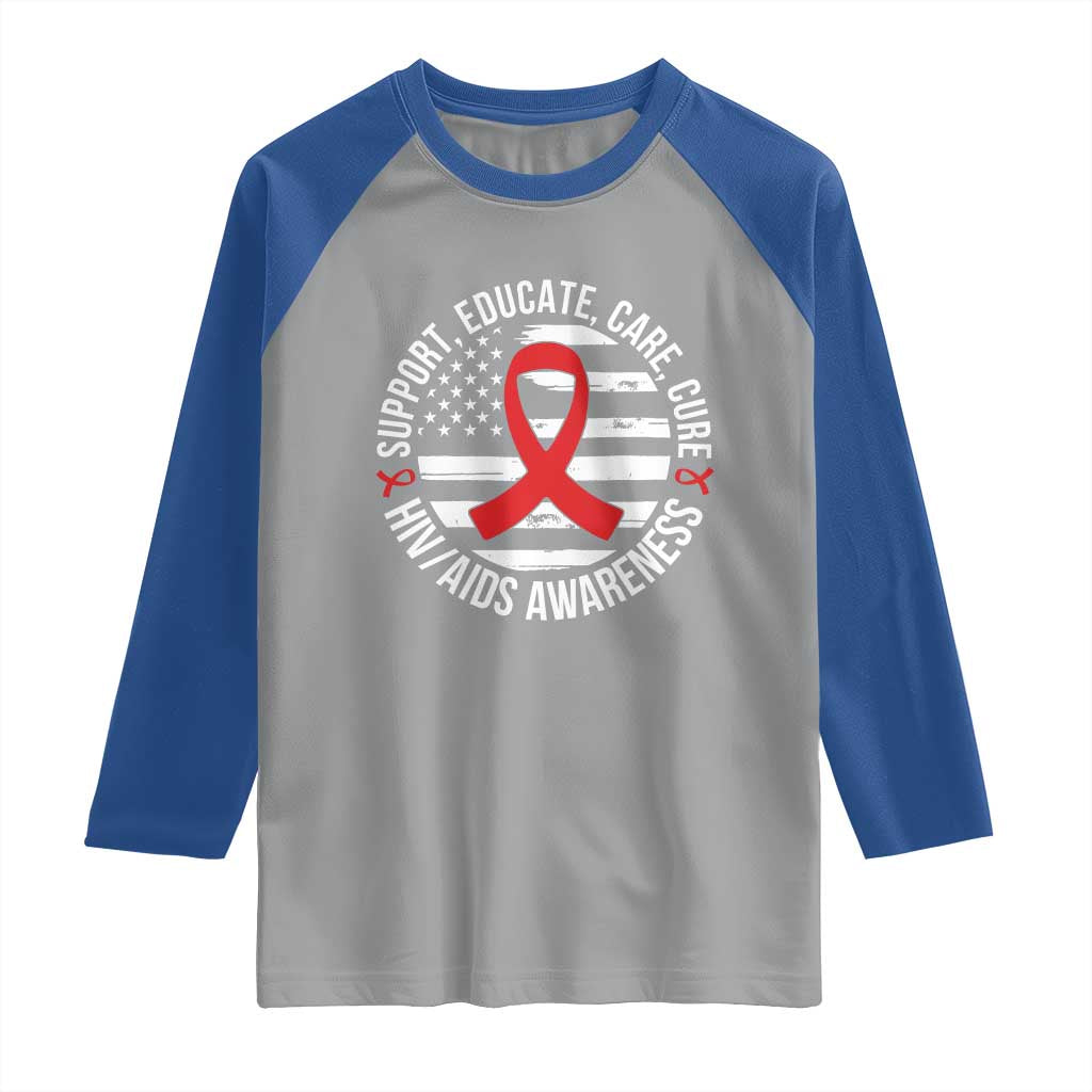 Support Educate Care Cure HIV Awareness Month Gift Raglan Shirt - Wonder Print Shop