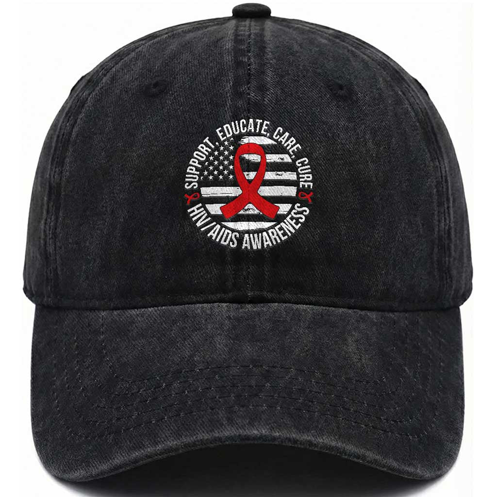 Support Educate Care Cure HIV Awareness Month Gift Washed Cotton Baseball Cap
