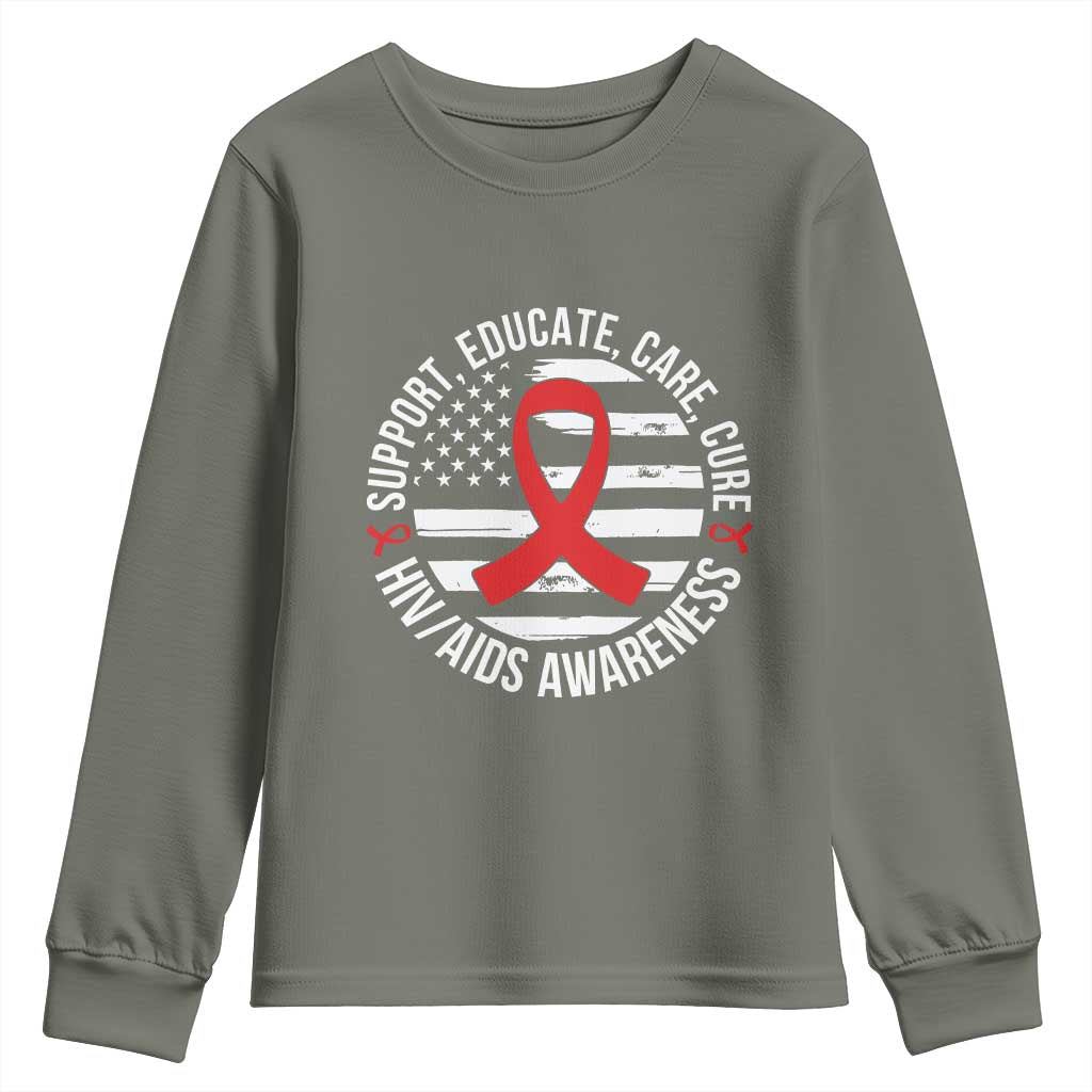 Support Educate Care Cure HIV Awareness Month Gift Youth Sweatshirt - Wonder Print Shop
