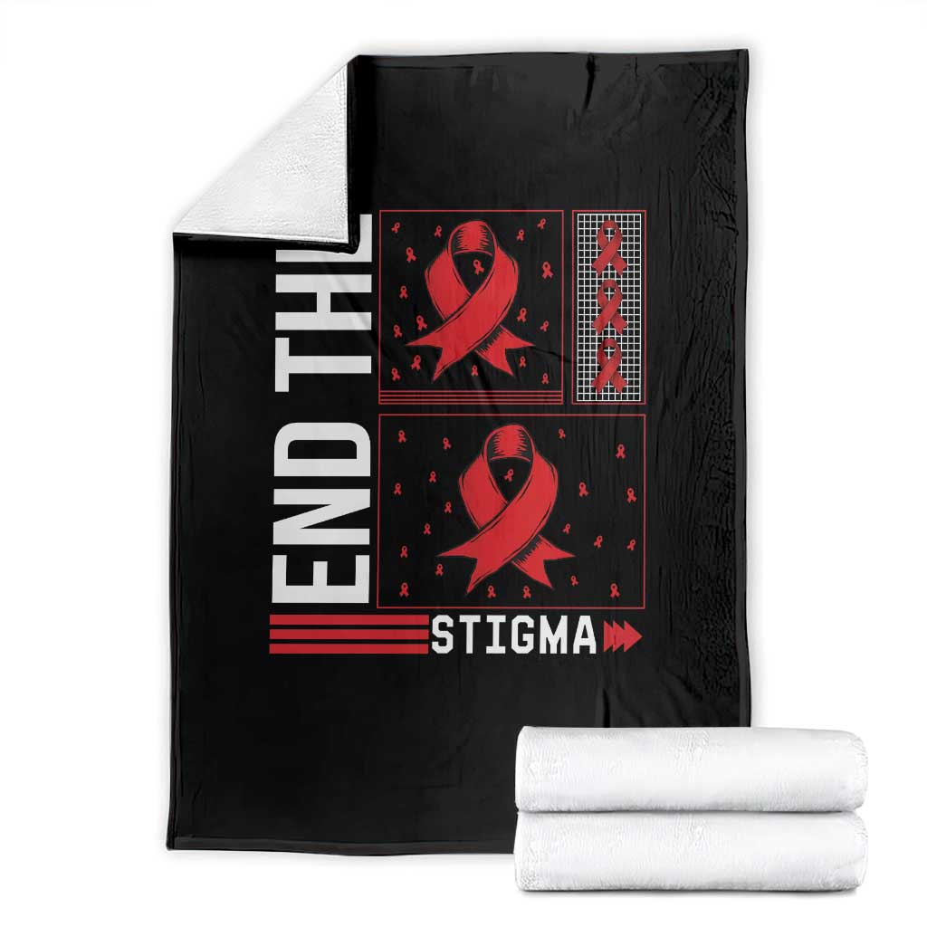 End The Stigma HIV Awareness Throw Blanket Red Ribbon Gift - Wonder Print Shop