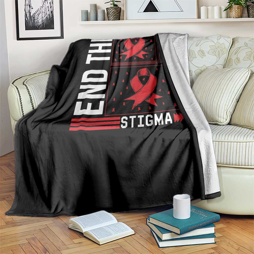 End The Stigma HIV Awareness Throw Blanket Red Ribbon Gift - Wonder Print Shop