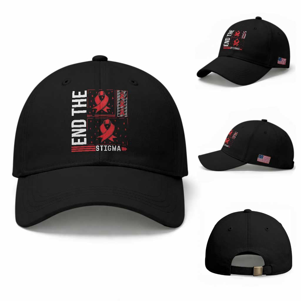 End The Stigma HIV Awareness Baseball Cap Red Ribbon Gift