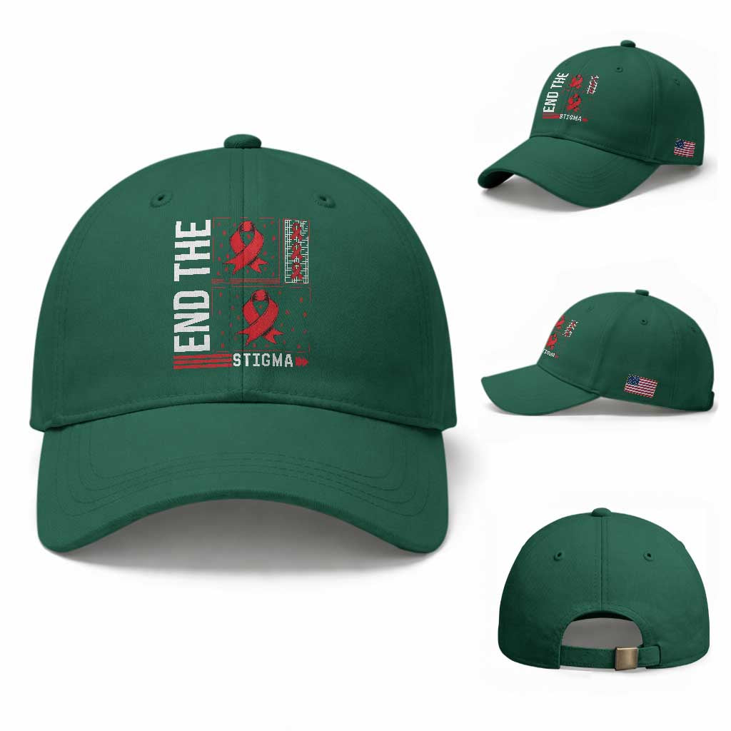 End The Stigma HIV Awareness Baseball Cap Red Ribbon Gift