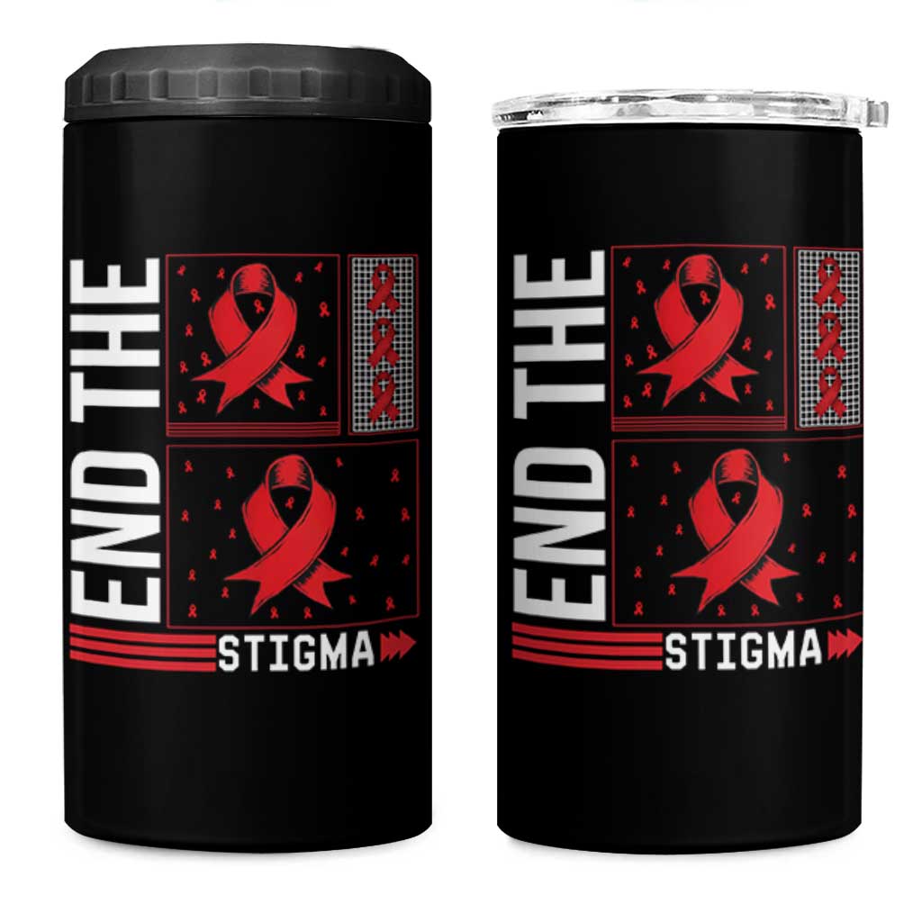 End The Stigma HIV Awareness 4 in 1 Can Cooler Tumbler Red Ribbon Gift - Wonder Print Shop