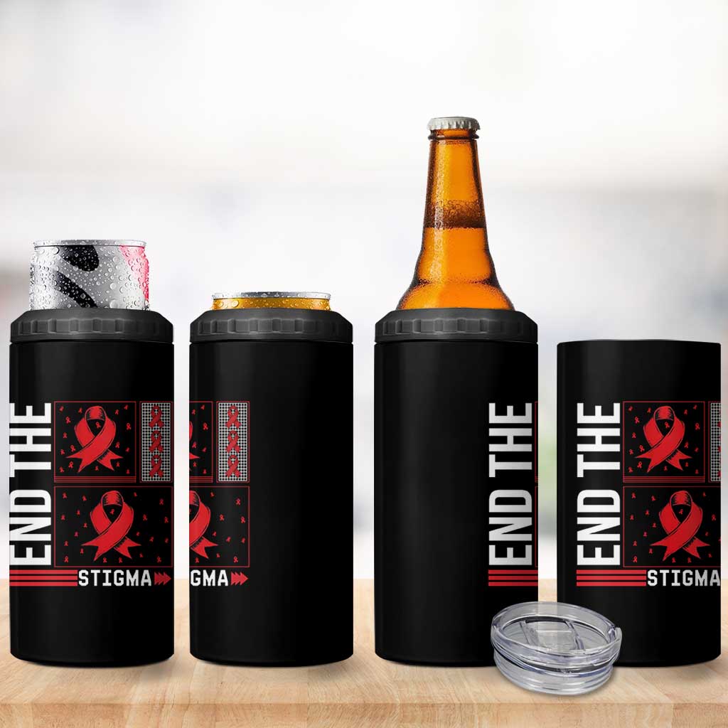 End The Stigma HIV Awareness 4 in 1 Can Cooler Tumbler Red Ribbon Gift - Wonder Print Shop
