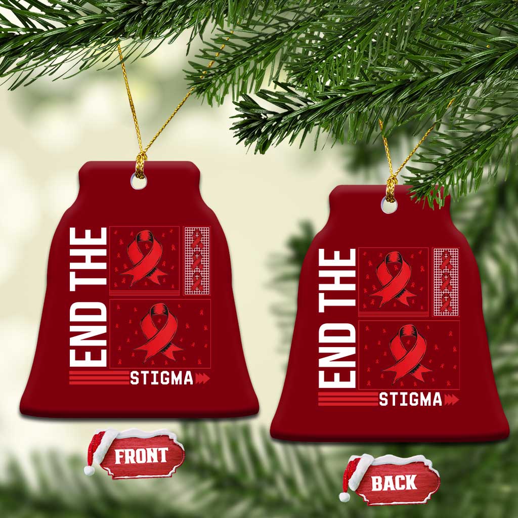 End The Stigma HIV Awareness Ceramic Ornament Red Ribbon Gift - Wonder Print Shop