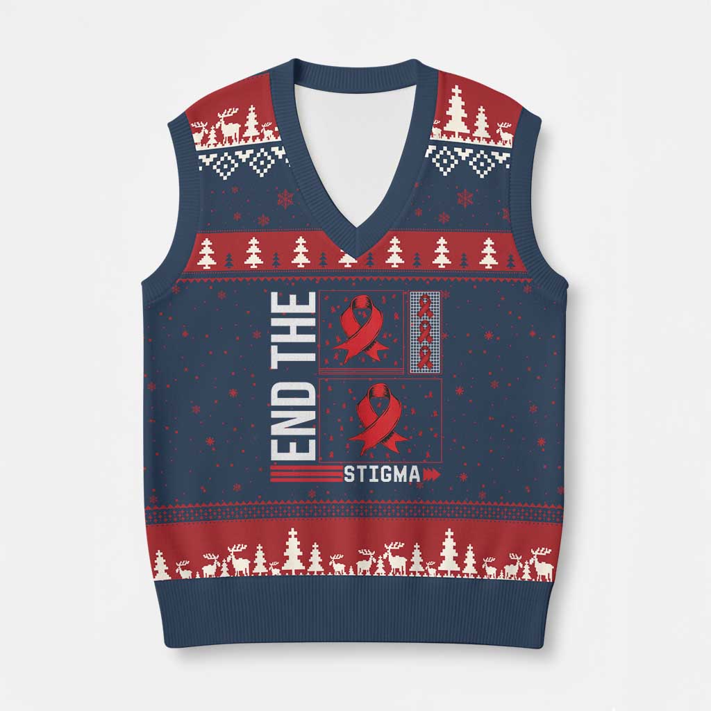 End The Stigma HIV Awareness V-Neck Knit Sweater Vest Red Ribbon Gift - Wonder Print Shop