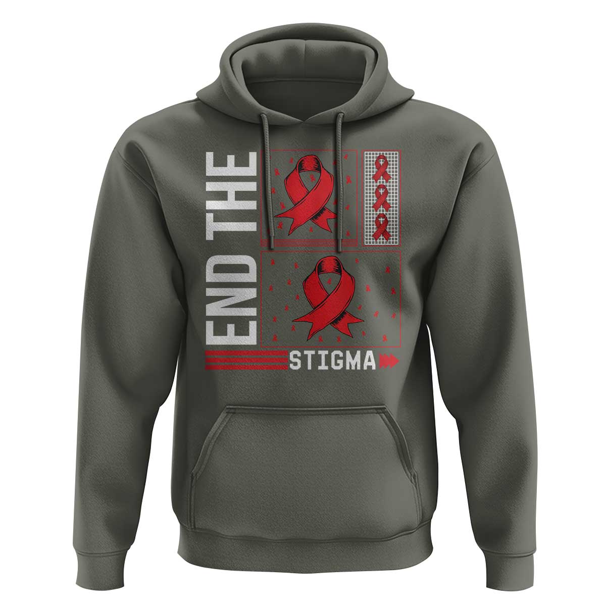 End The Stigma HIV Awareness Hoodie Red Ribbon Gift - Wonder Print Shop
