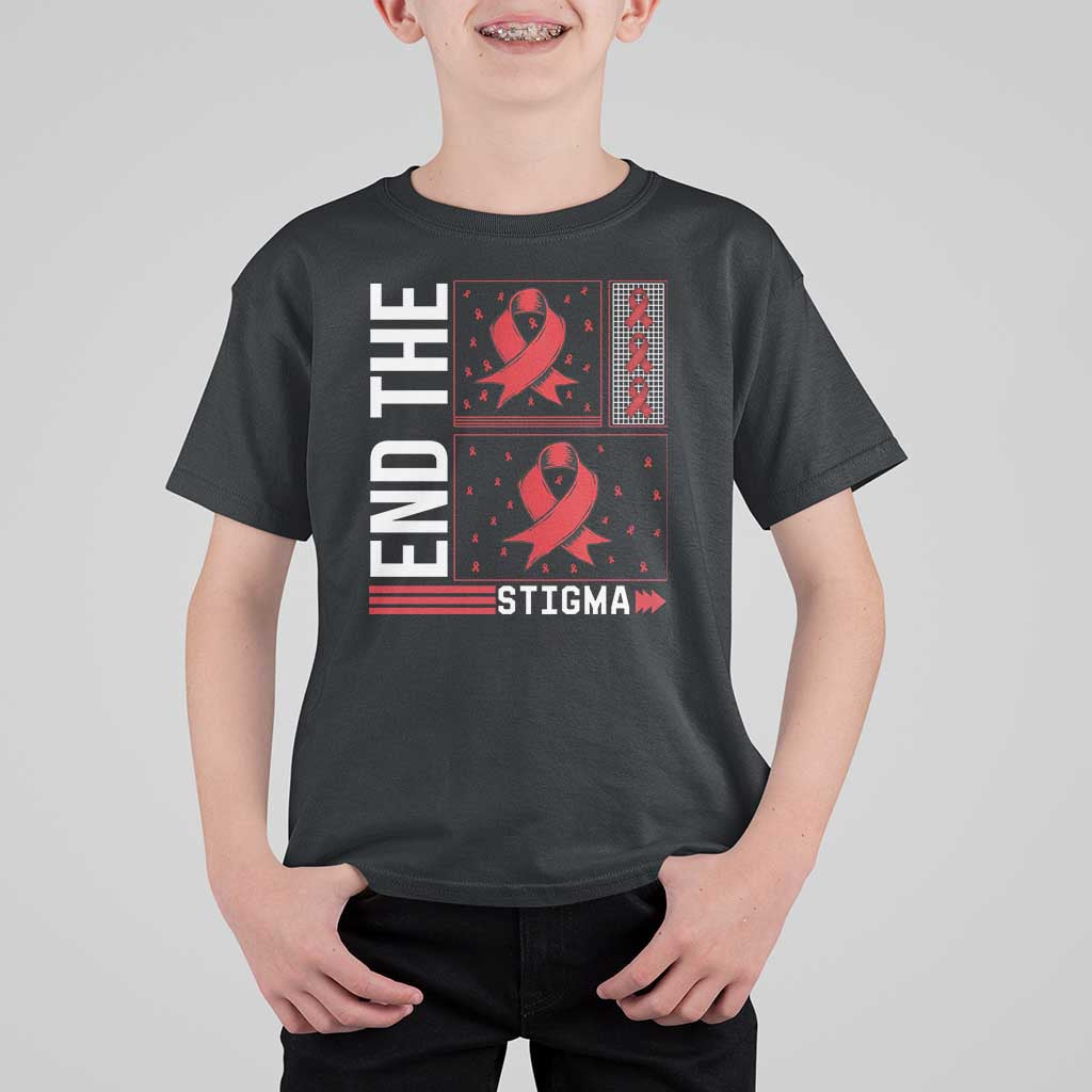 End The Stigma HIV Awareness T Shirt For Kid Red Ribbon Gift - Wonder Print Shop