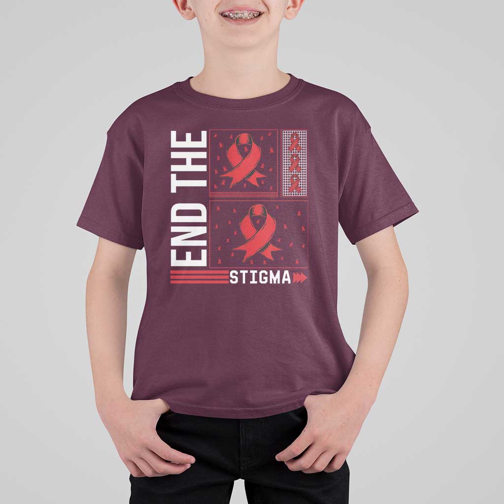 End The Stigma HIV Awareness T Shirt For Kid Red Ribbon Gift - Wonder Print Shop