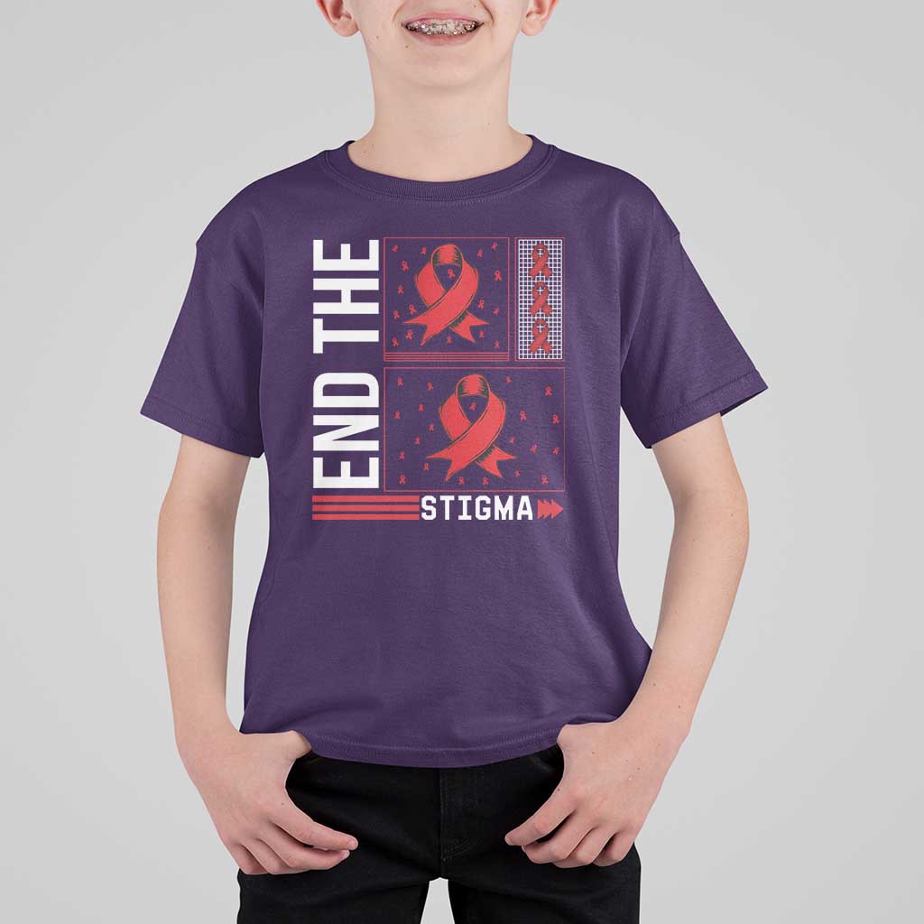 End The Stigma HIV Awareness T Shirt For Kid Red Ribbon Gift - Wonder Print Shop