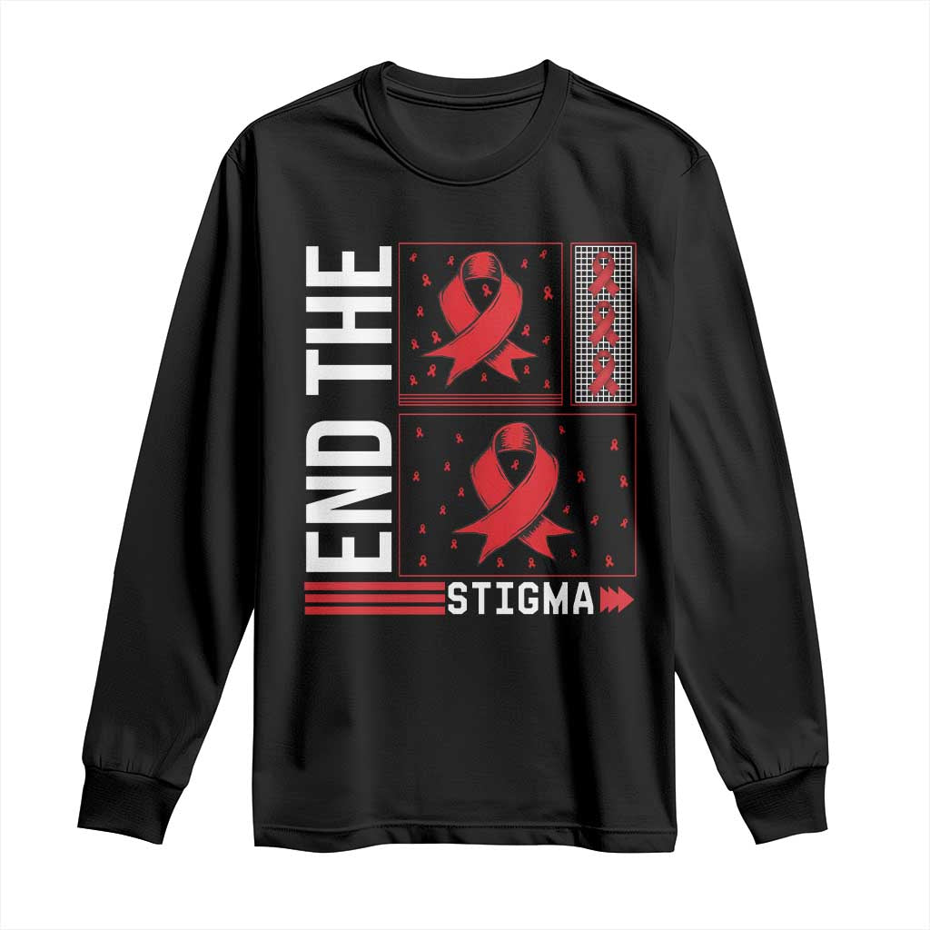 End The Stigma HIV Awareness Long Sleeve Shirt Red Ribbon Gift - Wonder Print Shop