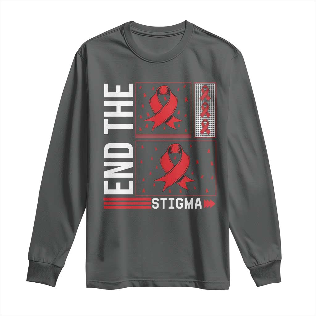 End The Stigma HIV Awareness Long Sleeve Shirt Red Ribbon Gift - Wonder Print Shop