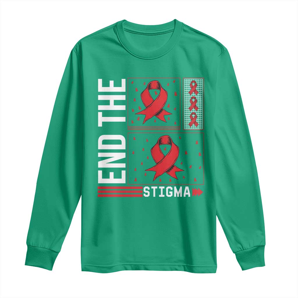 End The Stigma HIV Awareness Long Sleeve Shirt Red Ribbon Gift - Wonder Print Shop