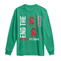 End The Stigma HIV Awareness Long Sleeve Shirt Red Ribbon Gift - Wonder Print Shop