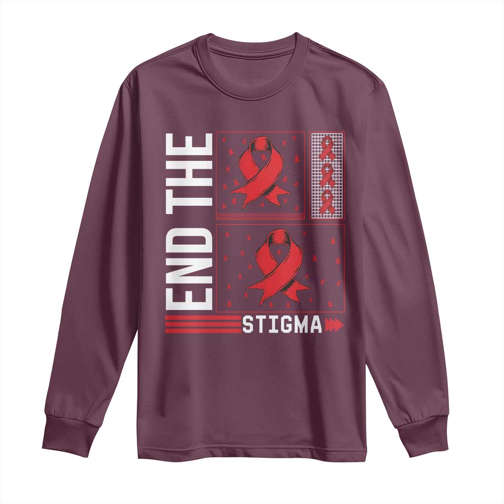 End The Stigma HIV Awareness Long Sleeve Shirt Red Ribbon Gift - Wonder Print Shop