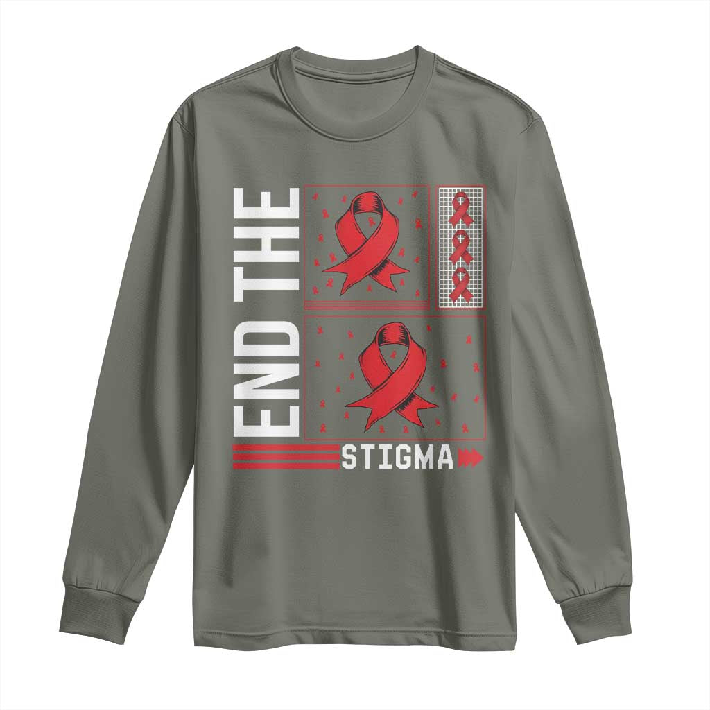 End The Stigma HIV Awareness Long Sleeve Shirt Red Ribbon Gift - Wonder Print Shop