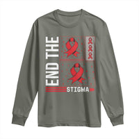 End The Stigma HIV Awareness Long Sleeve Shirt Red Ribbon Gift - Wonder Print Shop