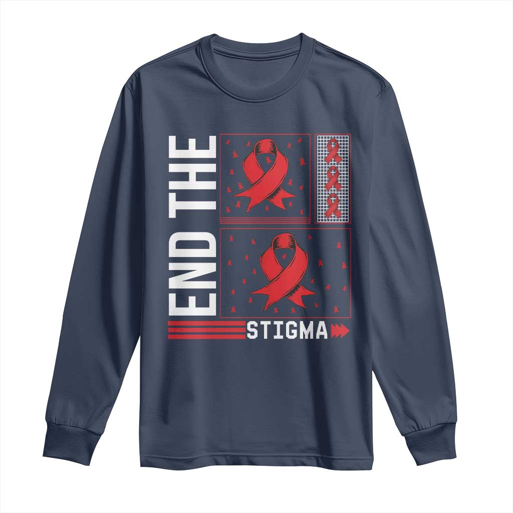End The Stigma HIV Awareness Long Sleeve Shirt Red Ribbon Gift - Wonder Print Shop