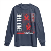 End The Stigma HIV Awareness Long Sleeve Shirt Red Ribbon Gift - Wonder Print Shop