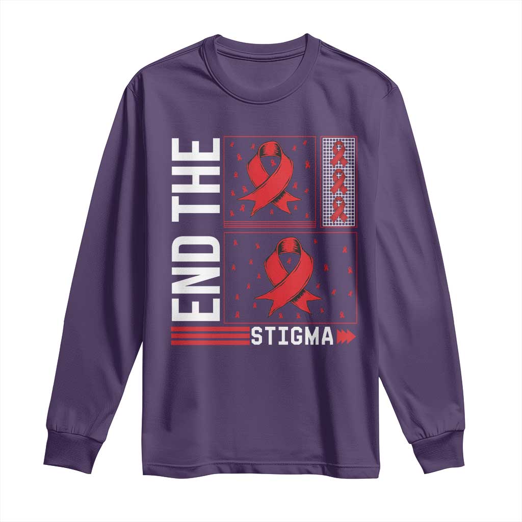 End The Stigma HIV Awareness Long Sleeve Shirt Red Ribbon Gift - Wonder Print Shop