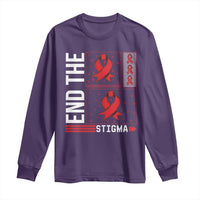 End The Stigma HIV Awareness Long Sleeve Shirt Red Ribbon Gift - Wonder Print Shop
