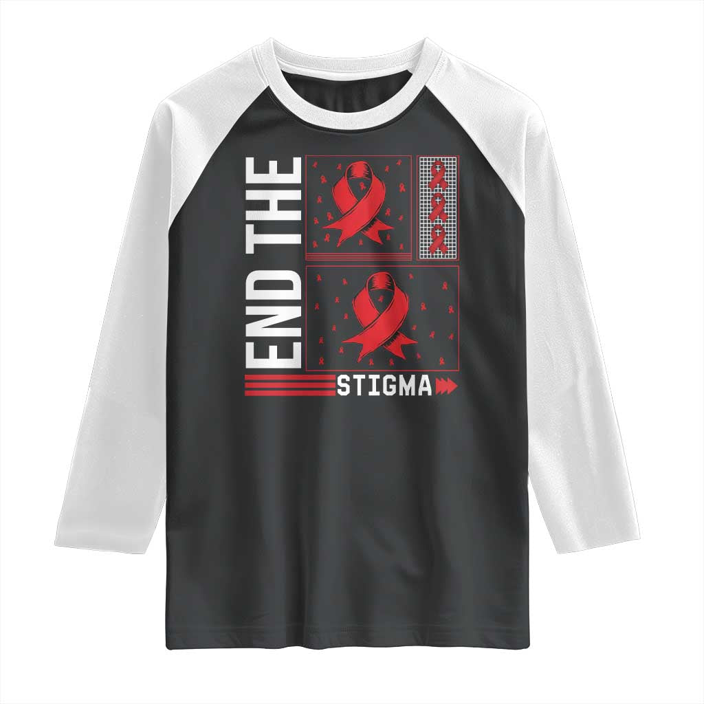 End The Stigma HIV Awareness Raglan Shirt Red Ribbon Gift - Wonder Print Shop