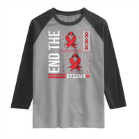 End The Stigma HIV Awareness Raglan Shirt Red Ribbon Gift - Wonder Print Shop