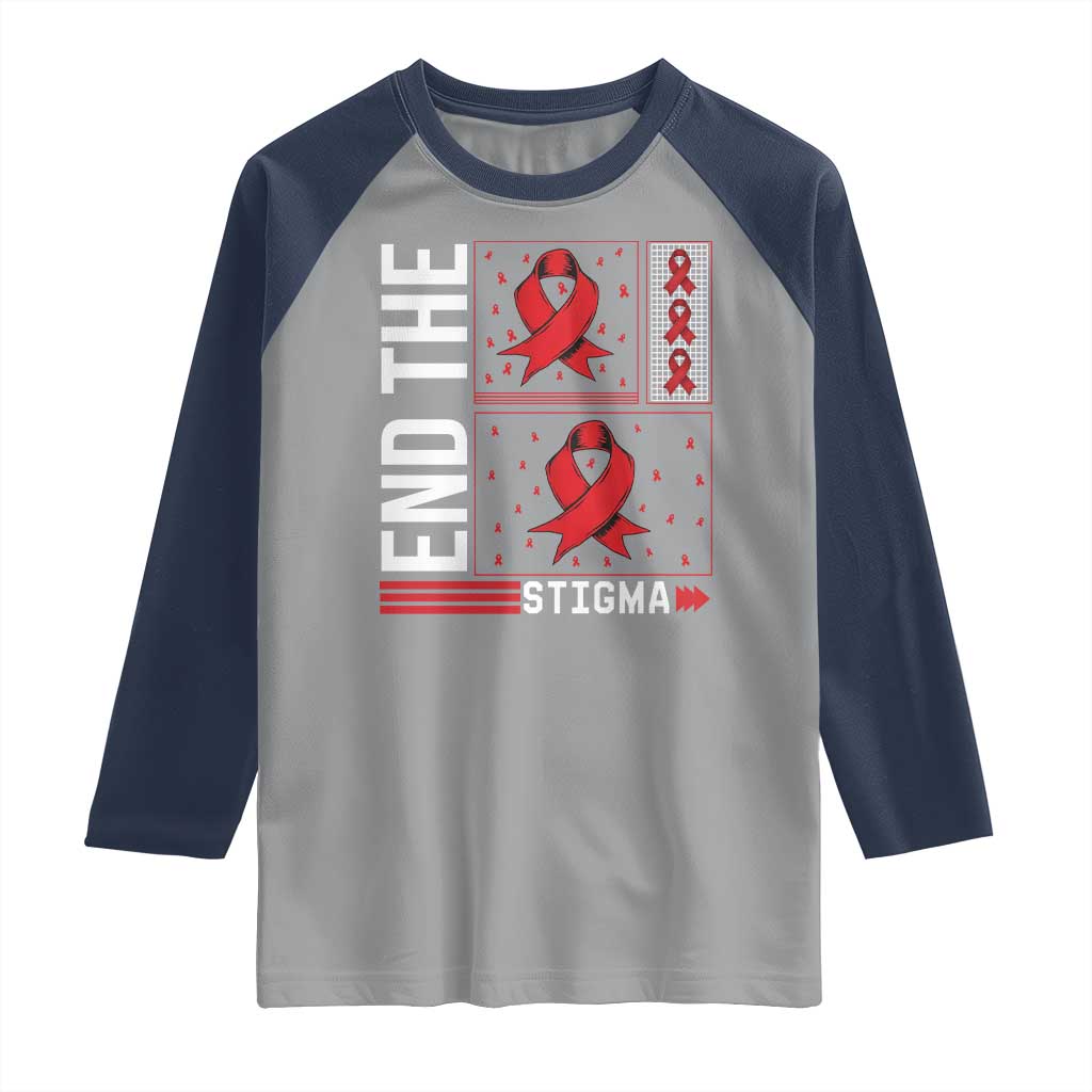 End The Stigma HIV Awareness Raglan Shirt Red Ribbon Gift - Wonder Print Shop