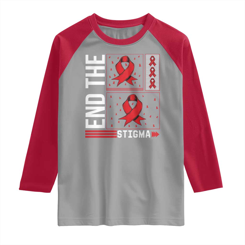 End The Stigma HIV Awareness Raglan Shirt Red Ribbon Gift - Wonder Print Shop