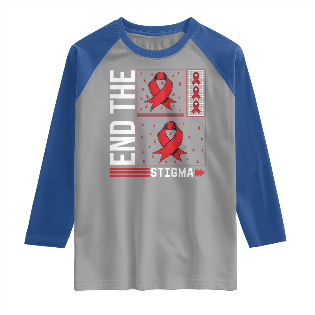 End The Stigma HIV Awareness Raglan Shirt Red Ribbon Gift - Wonder Print Shop