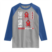 End The Stigma HIV Awareness Raglan Shirt Red Ribbon Gift - Wonder Print Shop