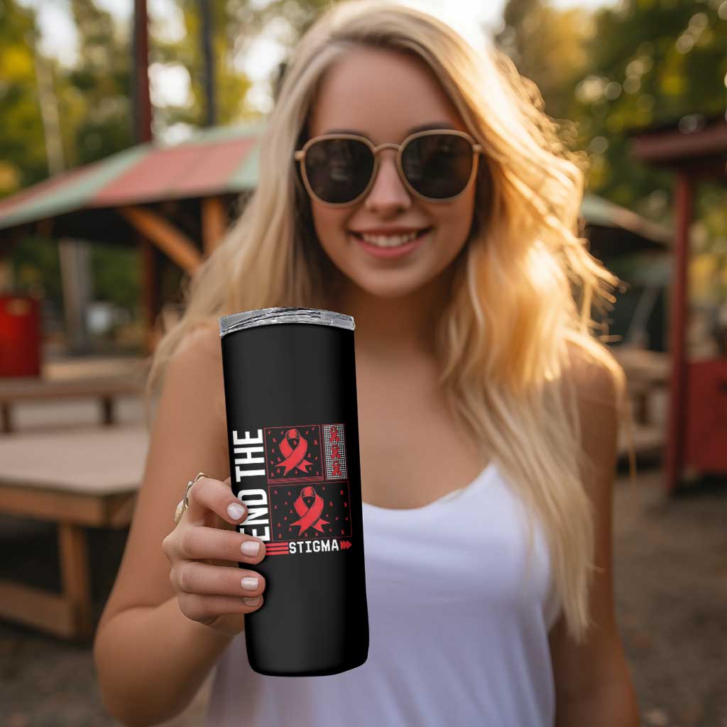 End The Stigma HIV Awareness Skinny Tumbler Red Ribbon Gift - Wonder Print Shop