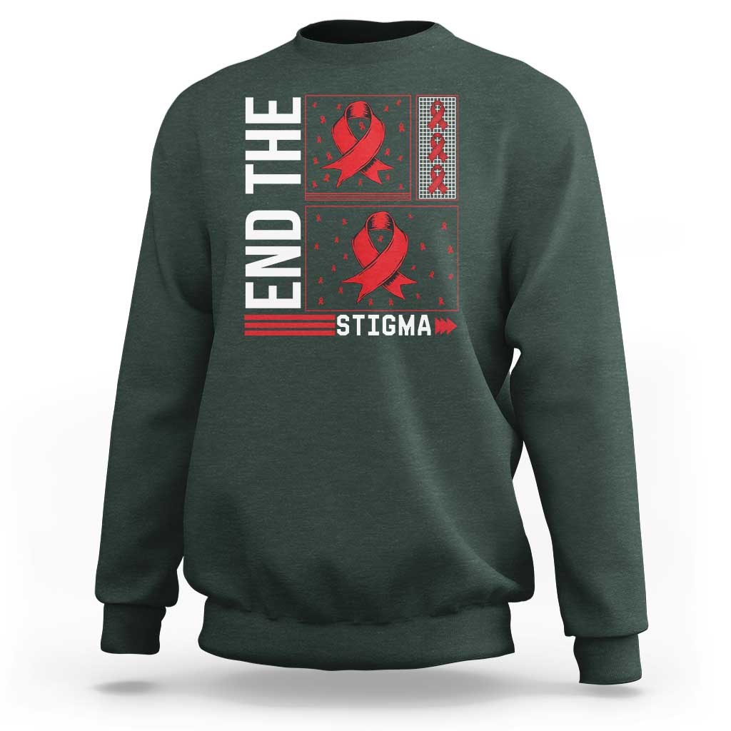 End The Stigma HIV Awareness Sweatshirt Red Ribbon Gift - Wonder Print Shop
