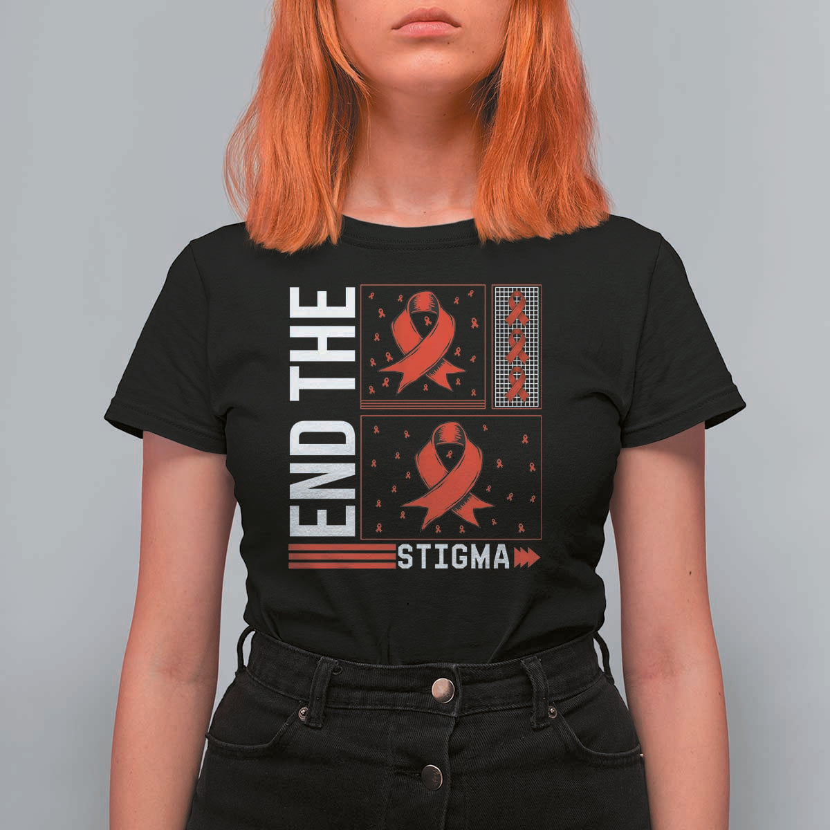 End The Stigma HIV Awareness T Shirt For Women Red Ribbon Gift - Wonder Print Shop