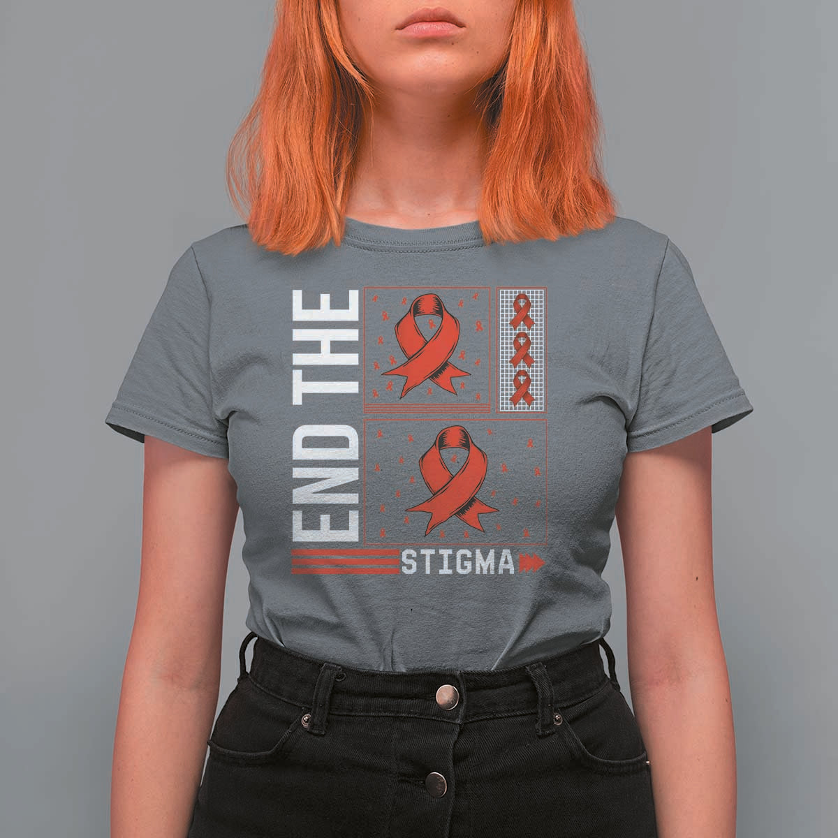 End The Stigma HIV Awareness T Shirt For Women Red Ribbon Gift - Wonder Print Shop
