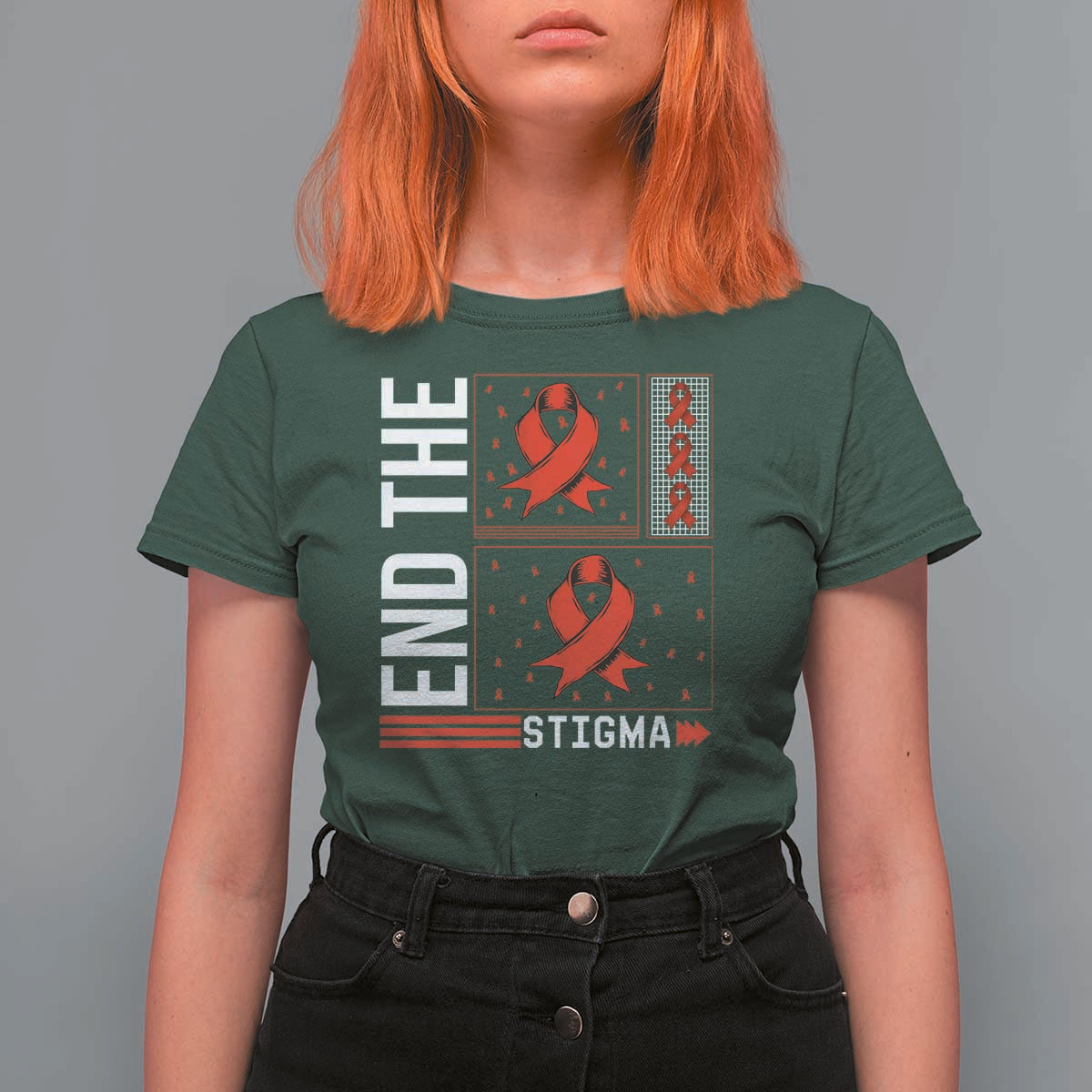 End The Stigma HIV Awareness T Shirt For Women Red Ribbon Gift - Wonder Print Shop
