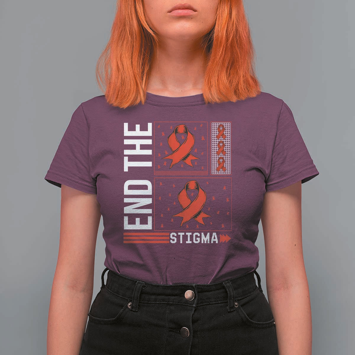 End The Stigma HIV Awareness T Shirt For Women Red Ribbon Gift - Wonder Print Shop