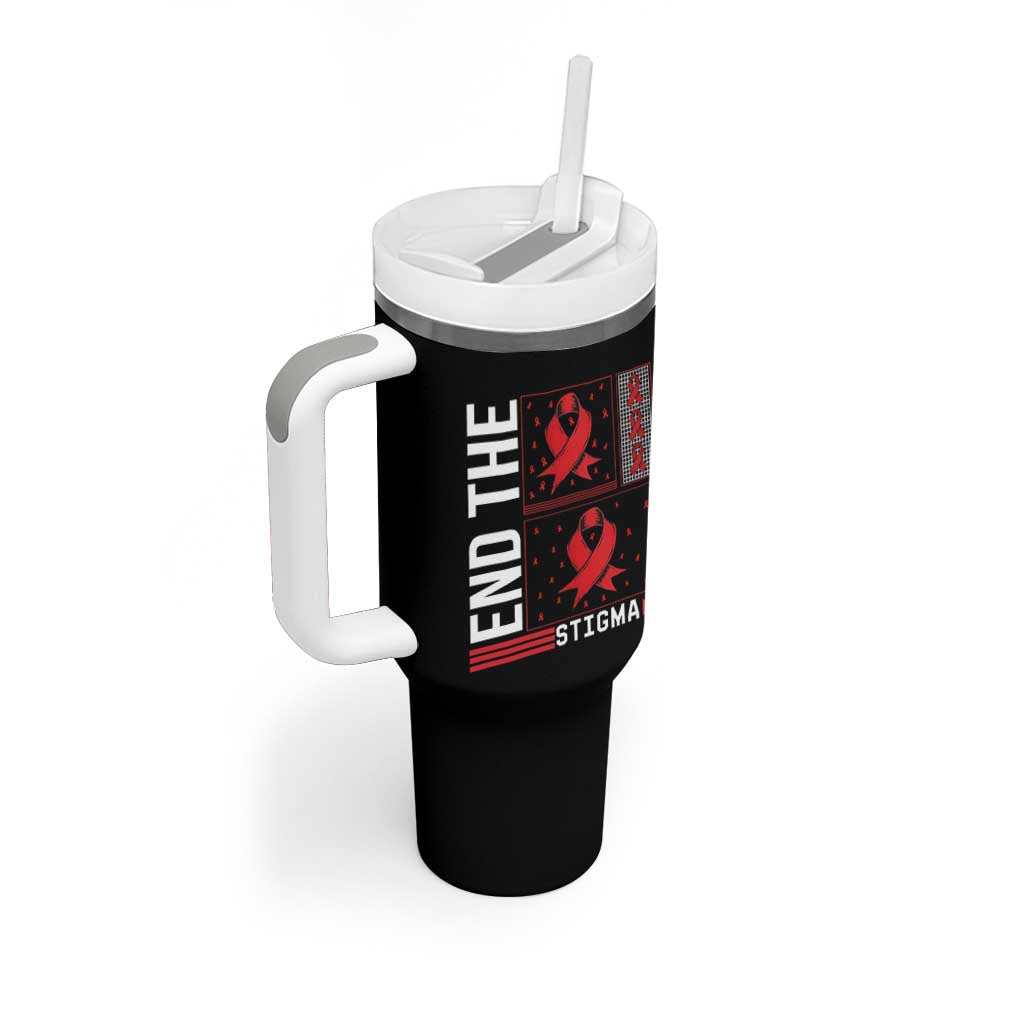 End The Stigma HIV Awareness Tumbler With Handle Red Ribbon Gift - Wonder Print Shop