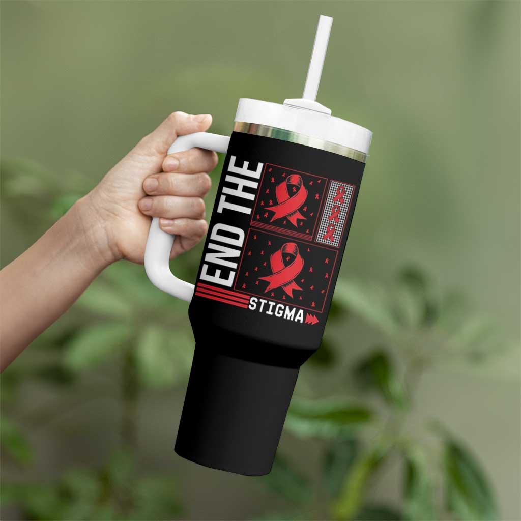 End The Stigma HIV Awareness Tumbler With Handle Red Ribbon Gift - Wonder Print Shop