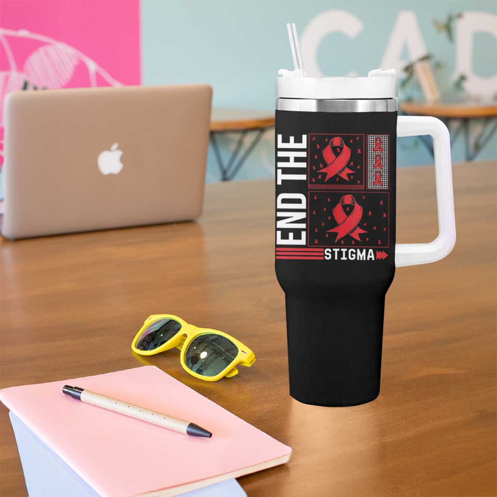 End The Stigma HIV Awareness Tumbler With Handle Red Ribbon Gift - Wonder Print Shop