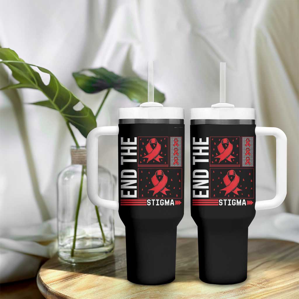 End The Stigma HIV Awareness Tumbler With Handle Red Ribbon Gift - Wonder Print Shop