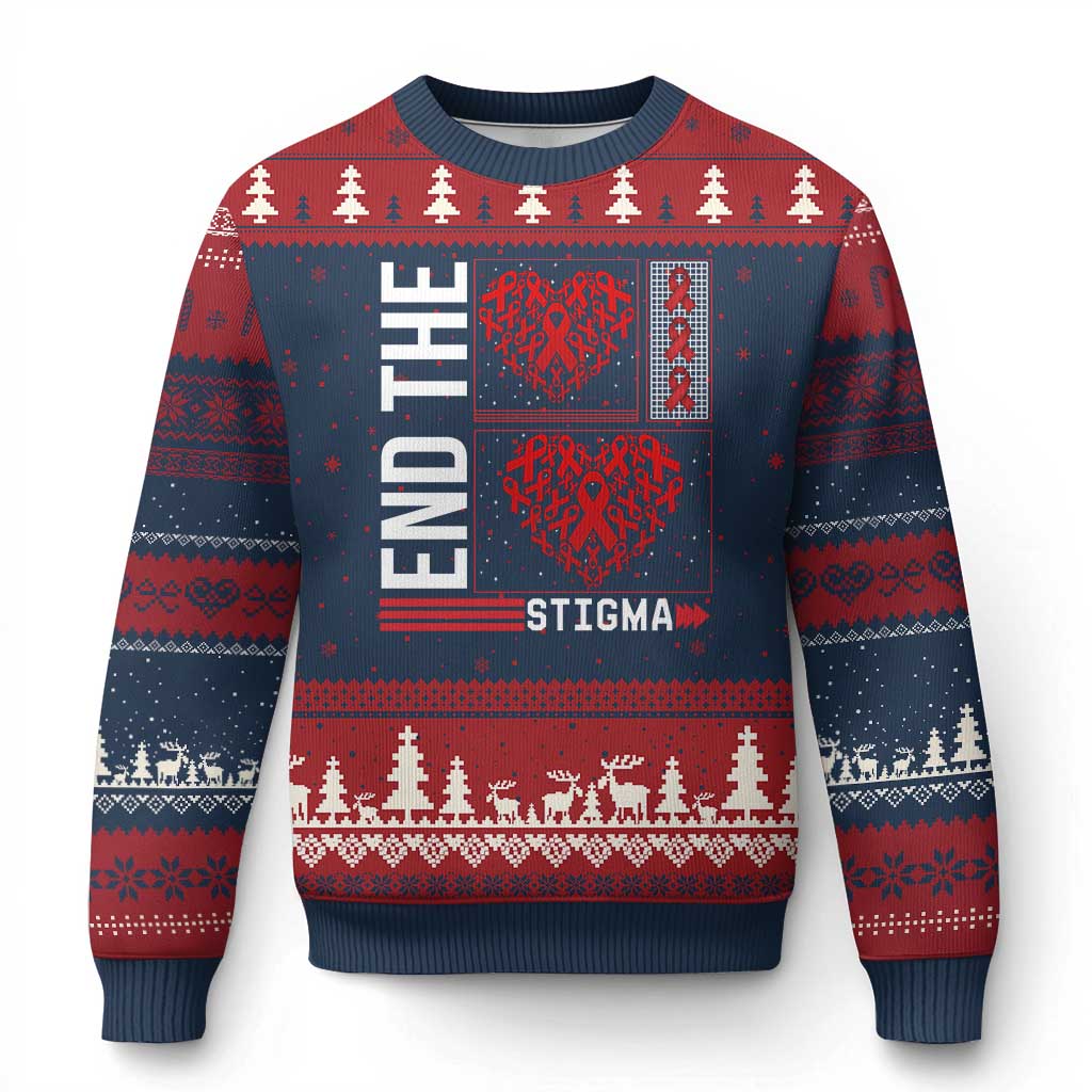 HIV Awareness End The Stigma Ugly Christmas Sweater World AIDS Day Gift - Wonder Print Shop