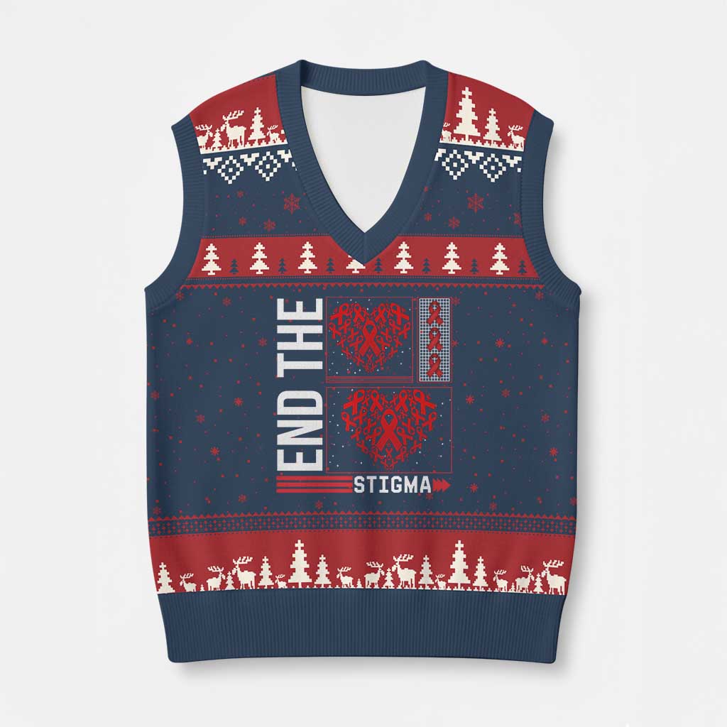 HIV Awareness End The Stigma V-Neck Knit Sweater Vest World AIDS Day Gift - Wonder Print Shop