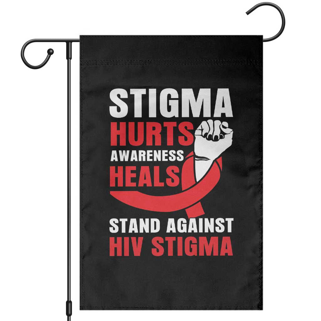 Stigma Hurts Awareness Heals Garden Flag HIV Awareness Red Ribbon Support Gift - Wonder Print Shop