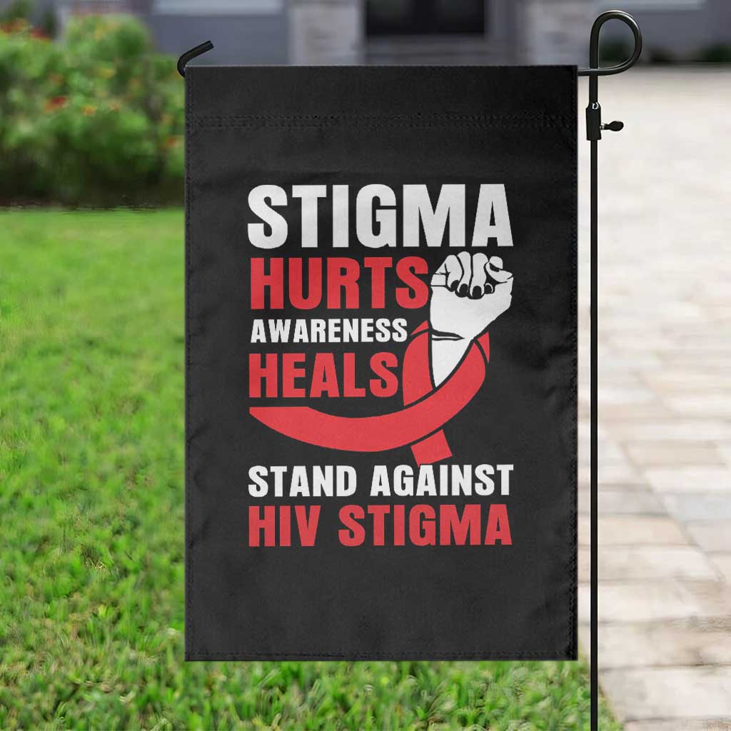 Stigma Hurts Awareness Heals Garden Flag HIV Awareness Red Ribbon Support Gift - Wonder Print Shop