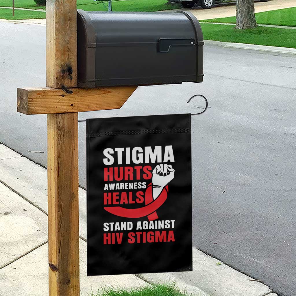 Stigma Hurts Awareness Heals Garden Flag HIV Awareness Red Ribbon Support Gift - Wonder Print Shop