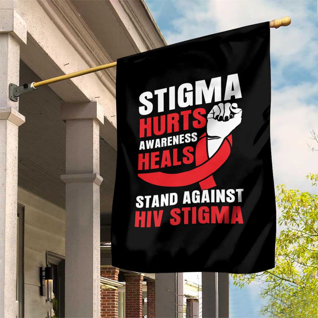 Stigma Hurts Awareness Heals Garden Flag HIV Awareness Red Ribbon Support Gift - Wonder Print Shop