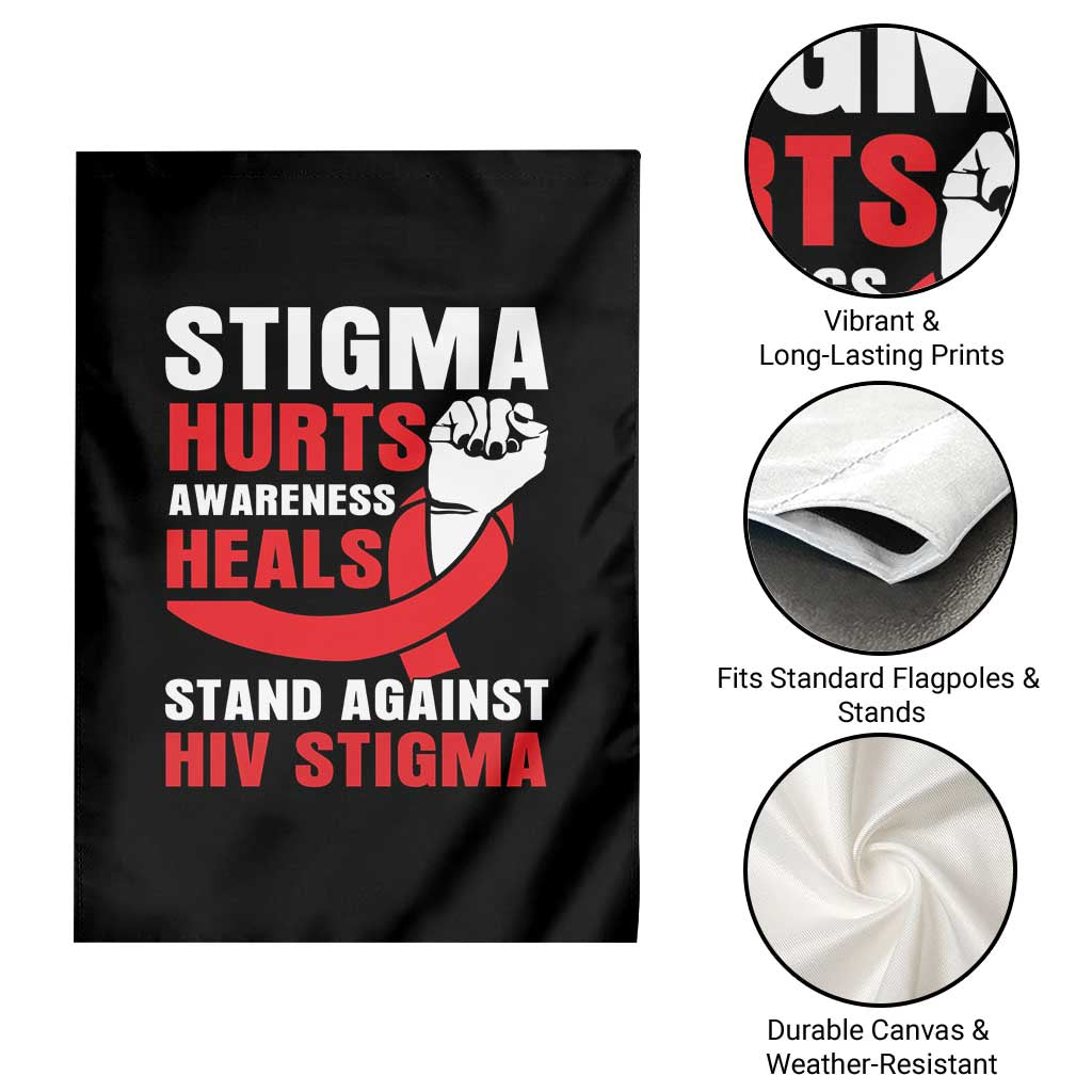 Stigma Hurts Awareness Heals Garden Flag HIV Awareness Red Ribbon Support Gift - Wonder Print Shop